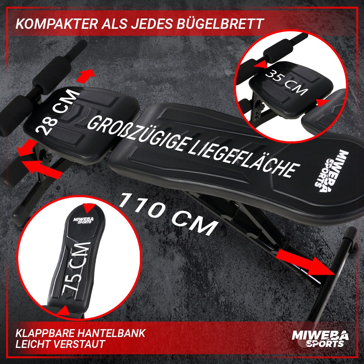 Miweba Sports Hantelbank MB200, klappbar, Schrägbank/Flachbank, verstellbar, 200 kg, EVA-Polster (MB-200PowerRope)