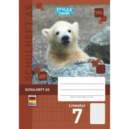 Stylex Schulhefte DIN A5, Lineatur 7, kariert 7 mm, ohne Rand, 5 Stück