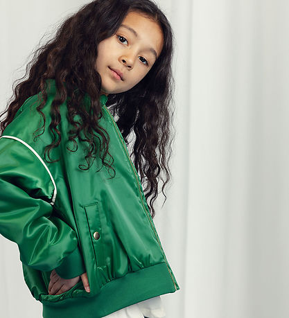 Mini Rodini Jacke - Note Chenille Satin Baseball - Grün