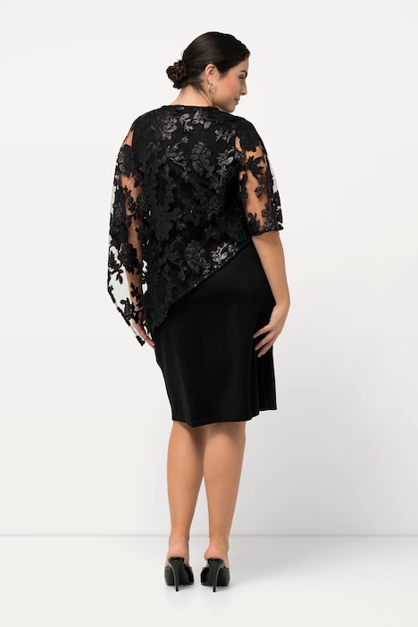 Kleid, Überwurf, Pailletten, V-Ausschnitt, 3/4-Arm