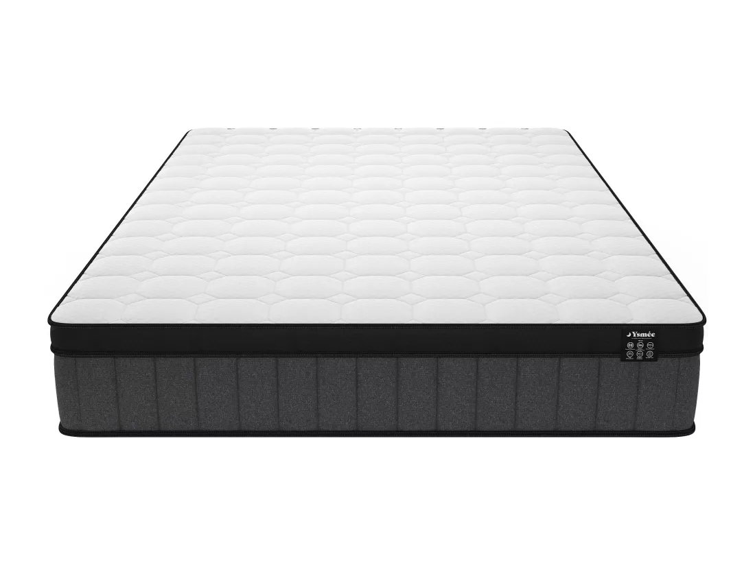 Ensemble 160 x 200 cm sommier tapissier + matelas hybride ressorts ensachés 7 zones et gel à mémoire de forme ép.25cm - TOLCA de YSMÉE
