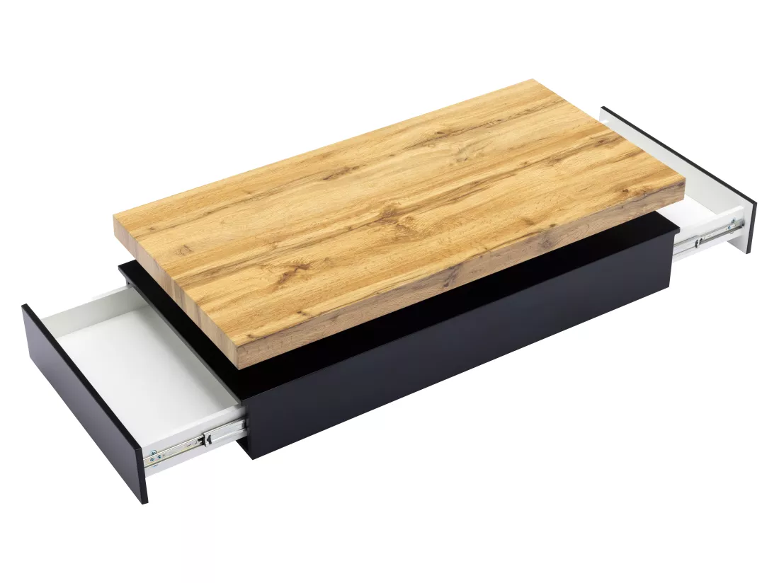 Table basse avec 2 tiroirs en MDF - Noir et naturel clair - FELIX