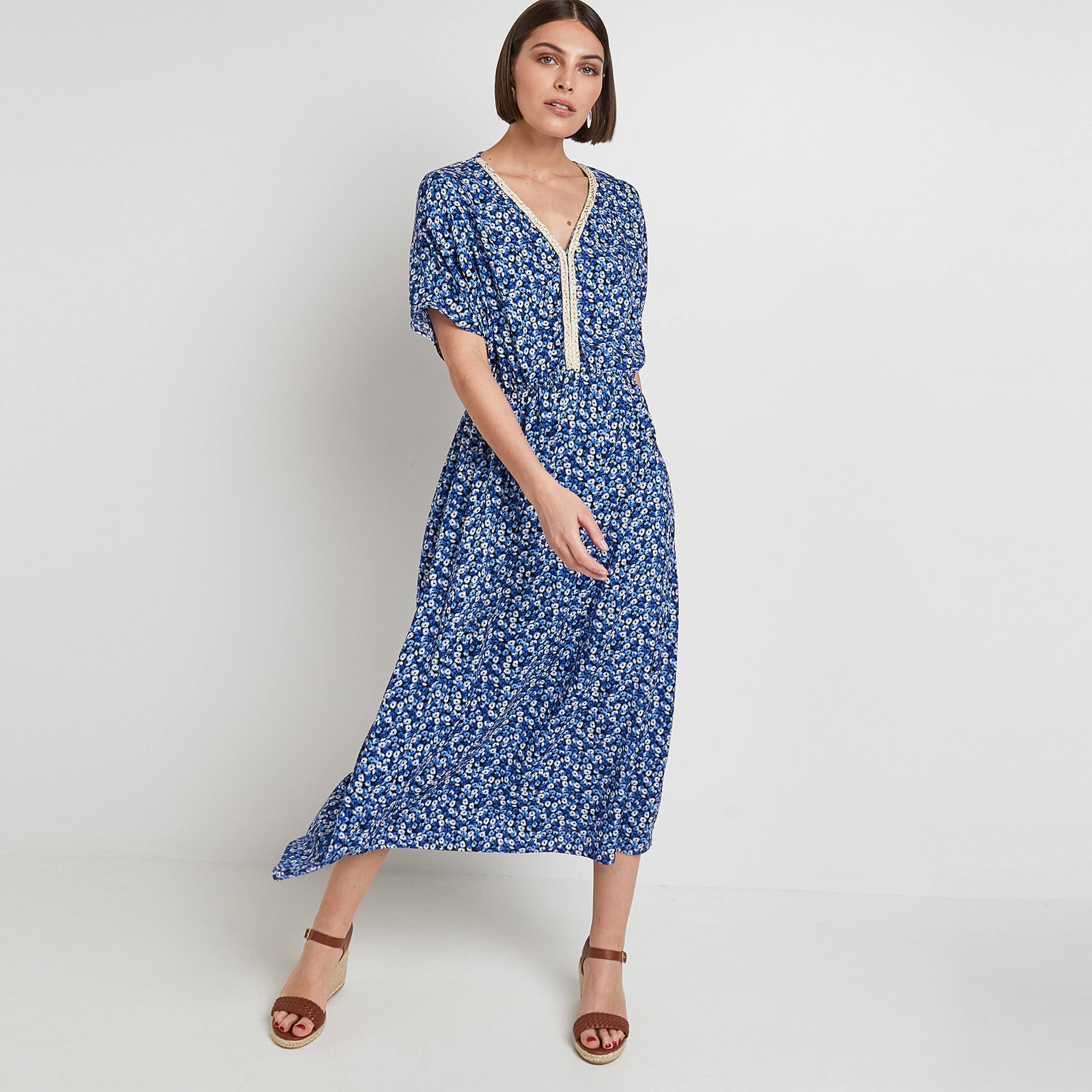 Robe longue imprimée femme - MARINE