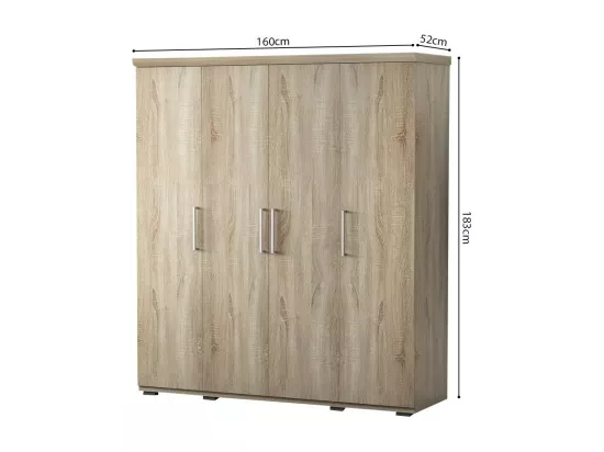 Armoire, garde-robe, collection TOM, 4 portes 160 cm, penderie intégrée chêne sonoma
