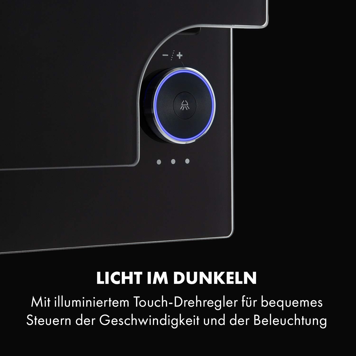 Klarstein Amelia - Dunstabzugshaube, Kopffrei-Haube, flaches Design, 123 W, 586 m³/h, LED-Beleuchtung: 3 W, 3 Leistungsstufen, beleuchteter Touch-Drehregler, 60 x 47 x 23,5 cm, schwarz