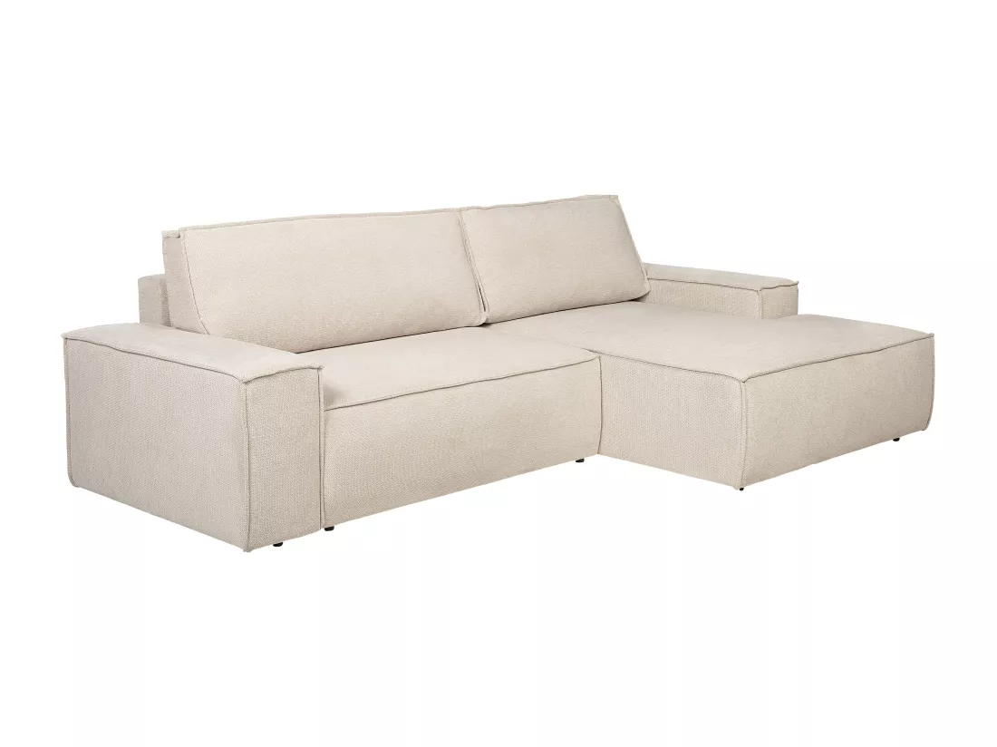 Canapé d'angle droit convertible en tissu texturé beige AMELIA