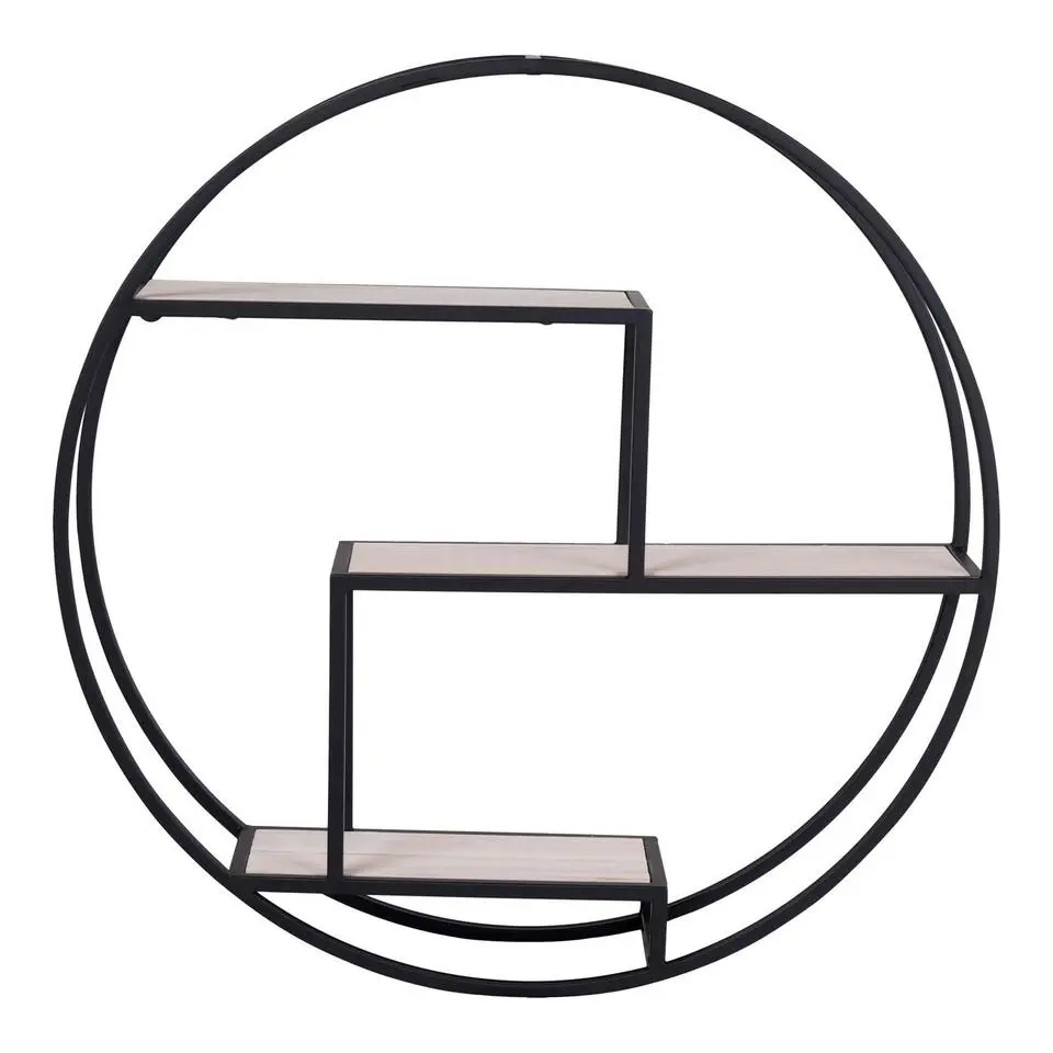 Wandplank Zwart Ø62cm - Metaal & Hout - Wandplank Rotterdam
