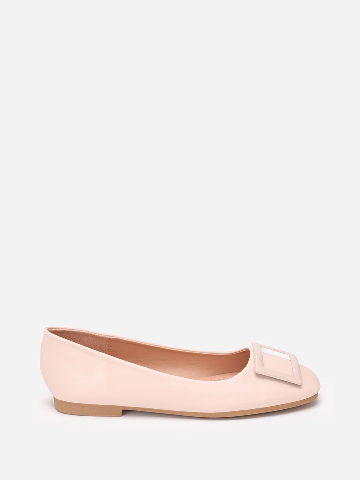 Ballerines à boucle et bout carrés- Beige