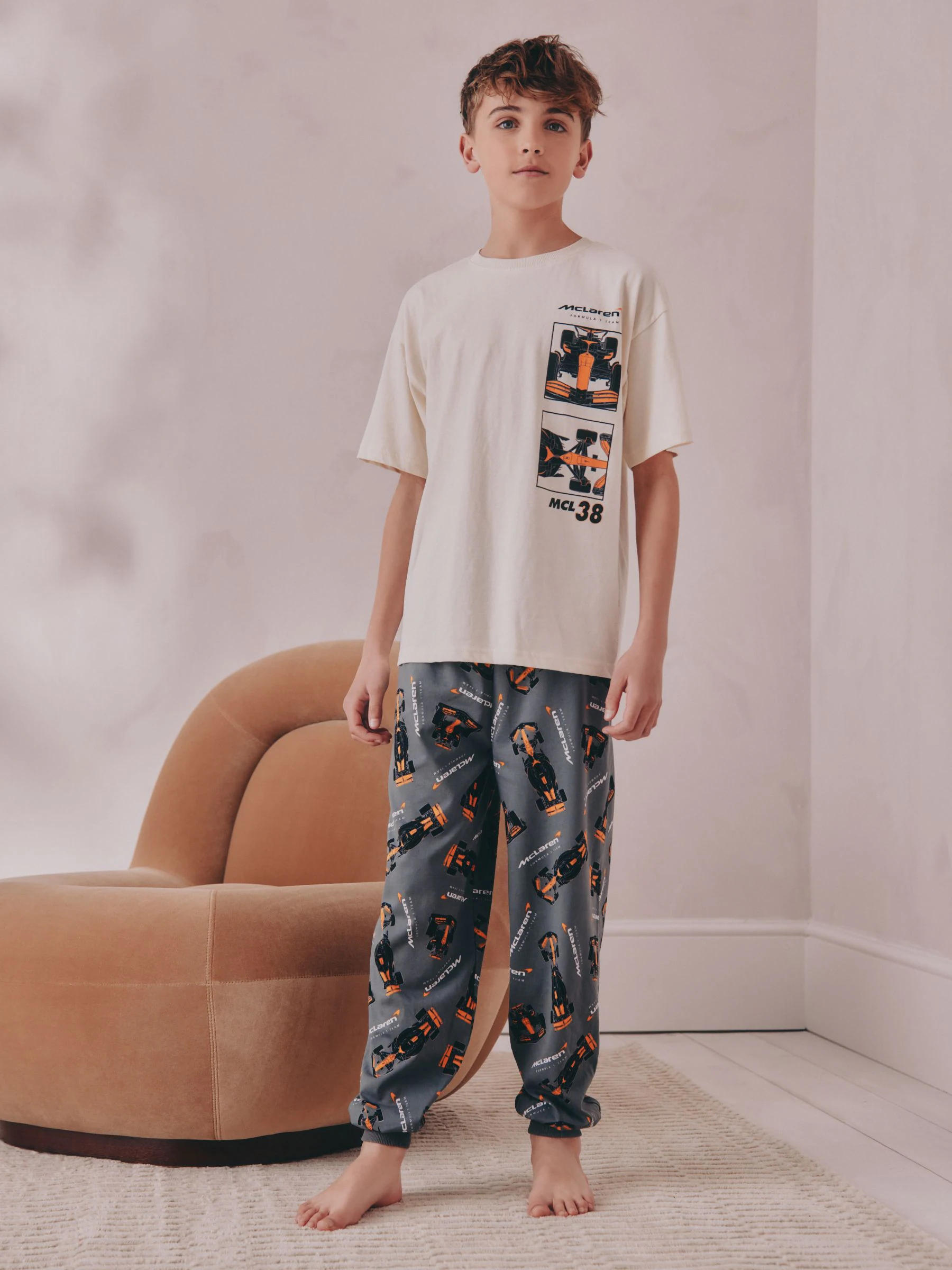 Zwart/crème McLaren - Enkele licentie 100% katoenen pyjama's (3-16jaar)