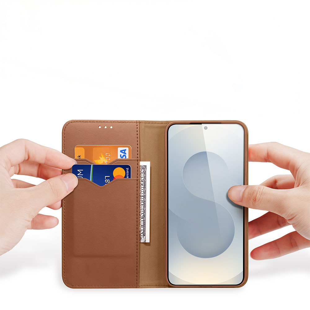 Samsung Galaxy S25 Edge Flip Wallet Cover Echtleder Tasche (RFID Schutz) - Braun