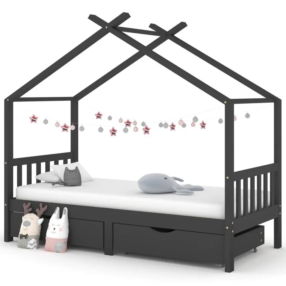 vidaXL - Kinderbed met lades - Donkergrijs - Grenenhout - 90x200 cm
