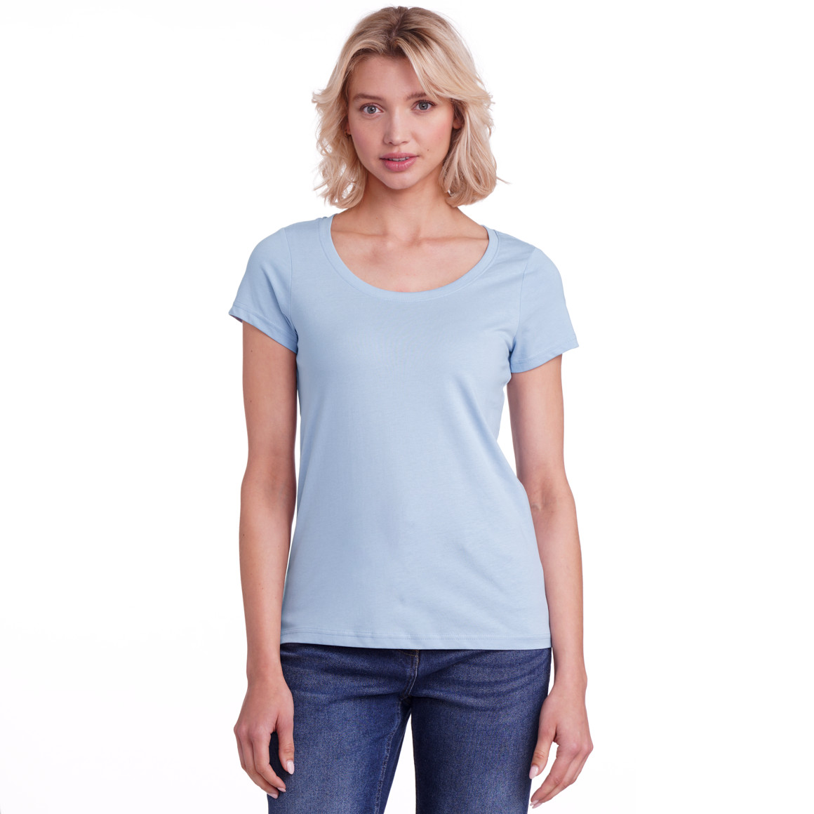 Famy 3 Damen T-Shirts im Basic-Look hellblau / dunkelblau / weiss