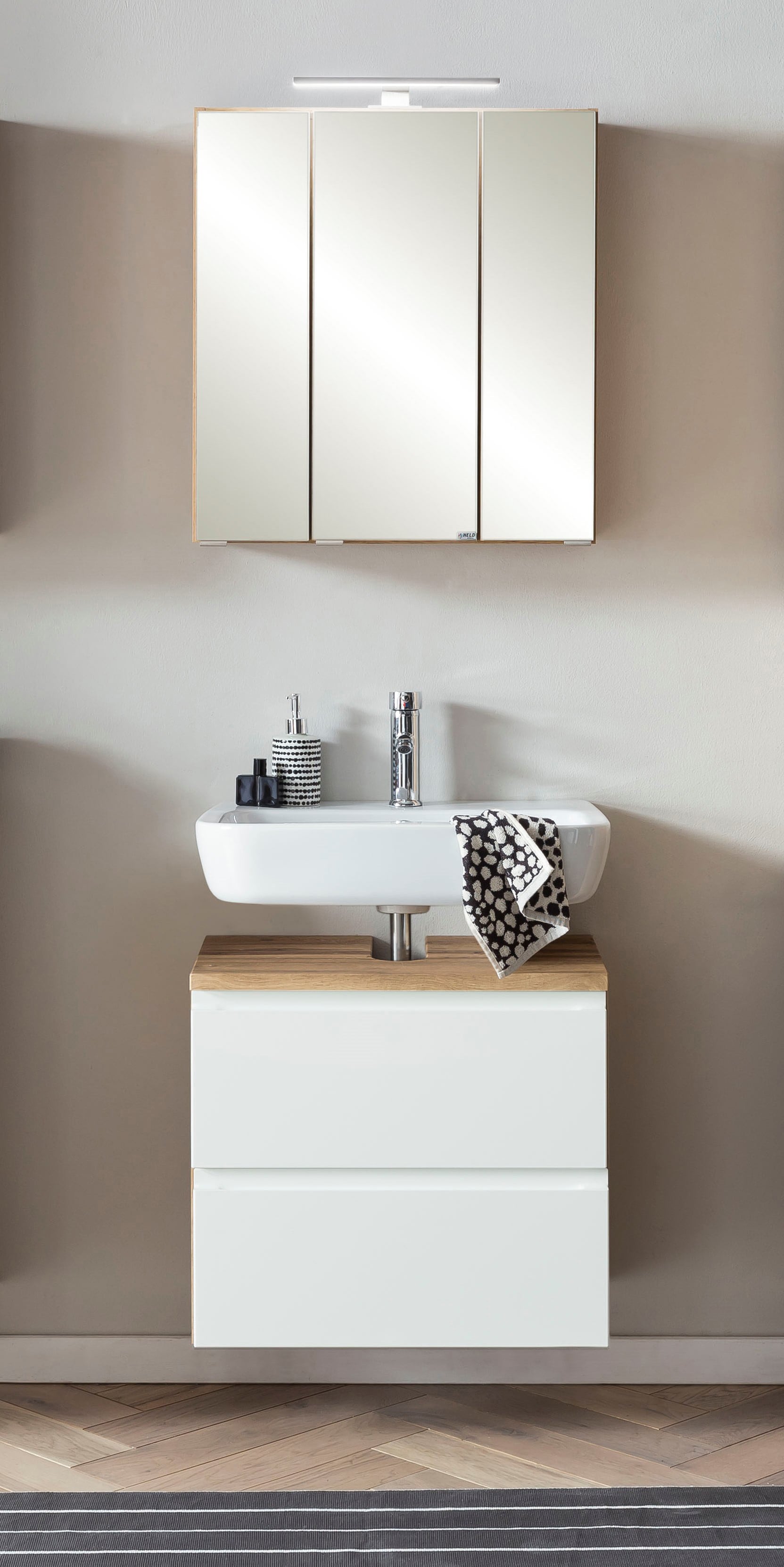 Waschtischkombination Gent weiß/braun B/H/T 60x200x35 cm