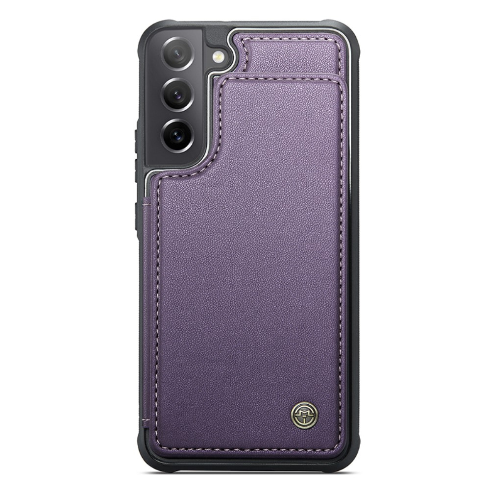 Samsung Galaxy S21 FE 5G Leder Hülle mit Kartenfächern im Litchi Look   Kickstand (RFID Schutz) - Lila