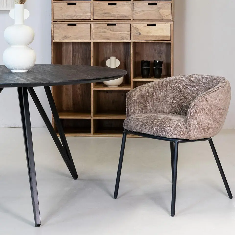 Eetkamerstoel Taupe - Stof - Zithoogte 51cm - Stoel Mae - Set van 2