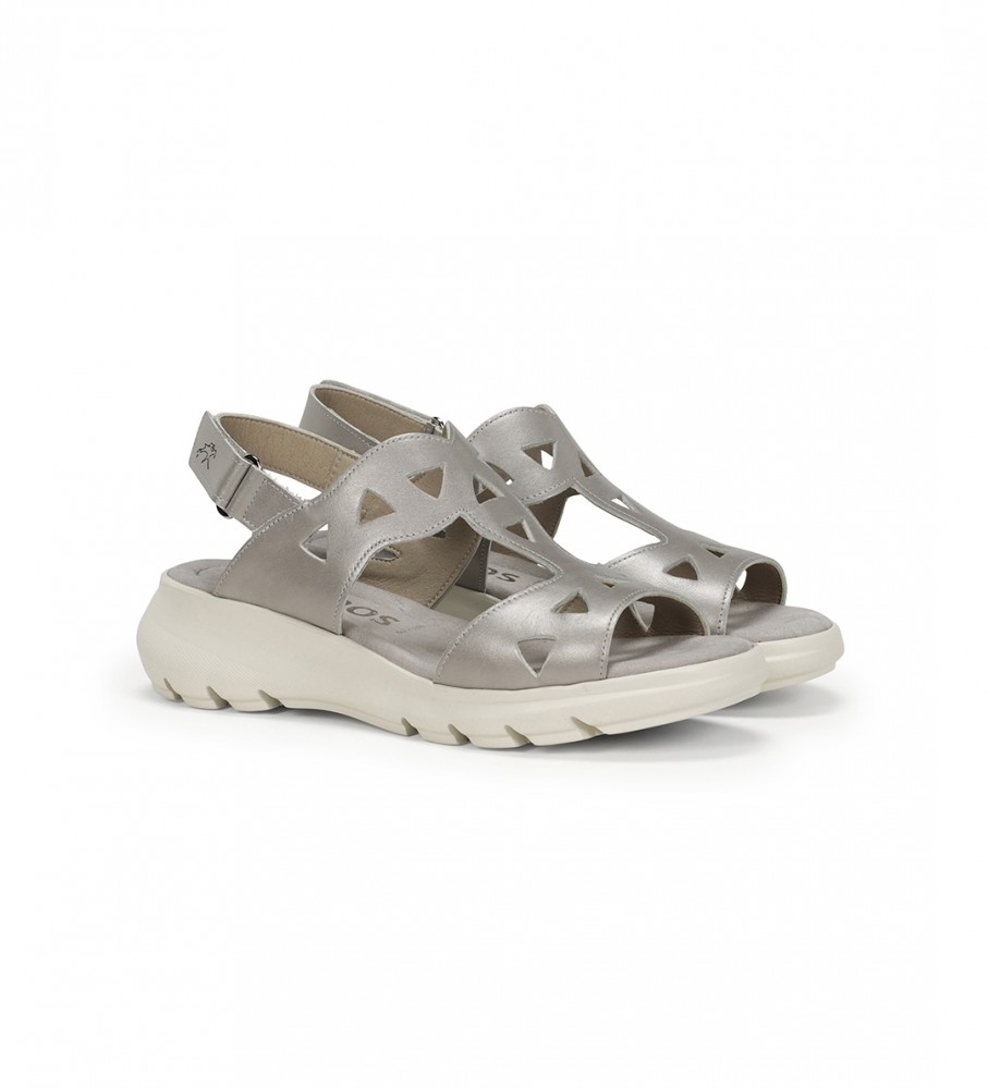 Sandálias de couro Fluchos F1657 cinza - salto plataforma de 6 cm -