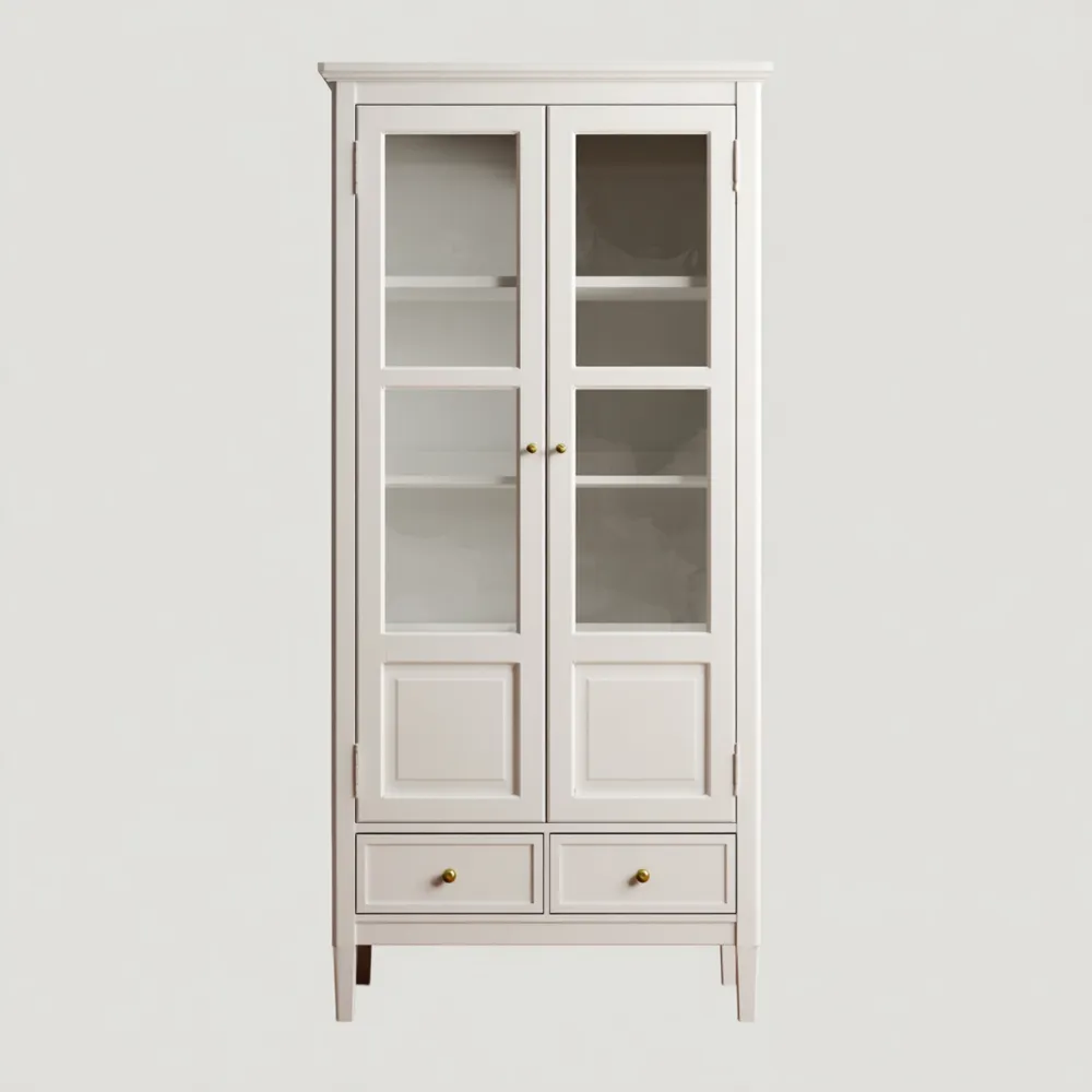 Vitrinenschrank Holz 90x40x180 cm – Weiß – Klassisches Design