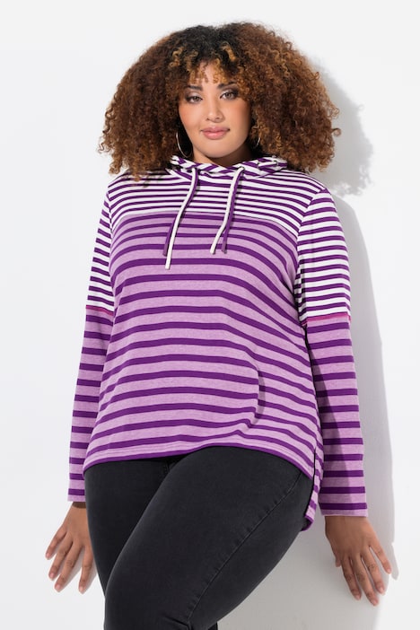 Shirt, Ringelmix, Stehkragen, Langarm, hinten länger