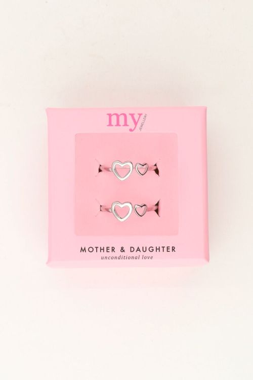 Moeder & dochter hartjes ringen set