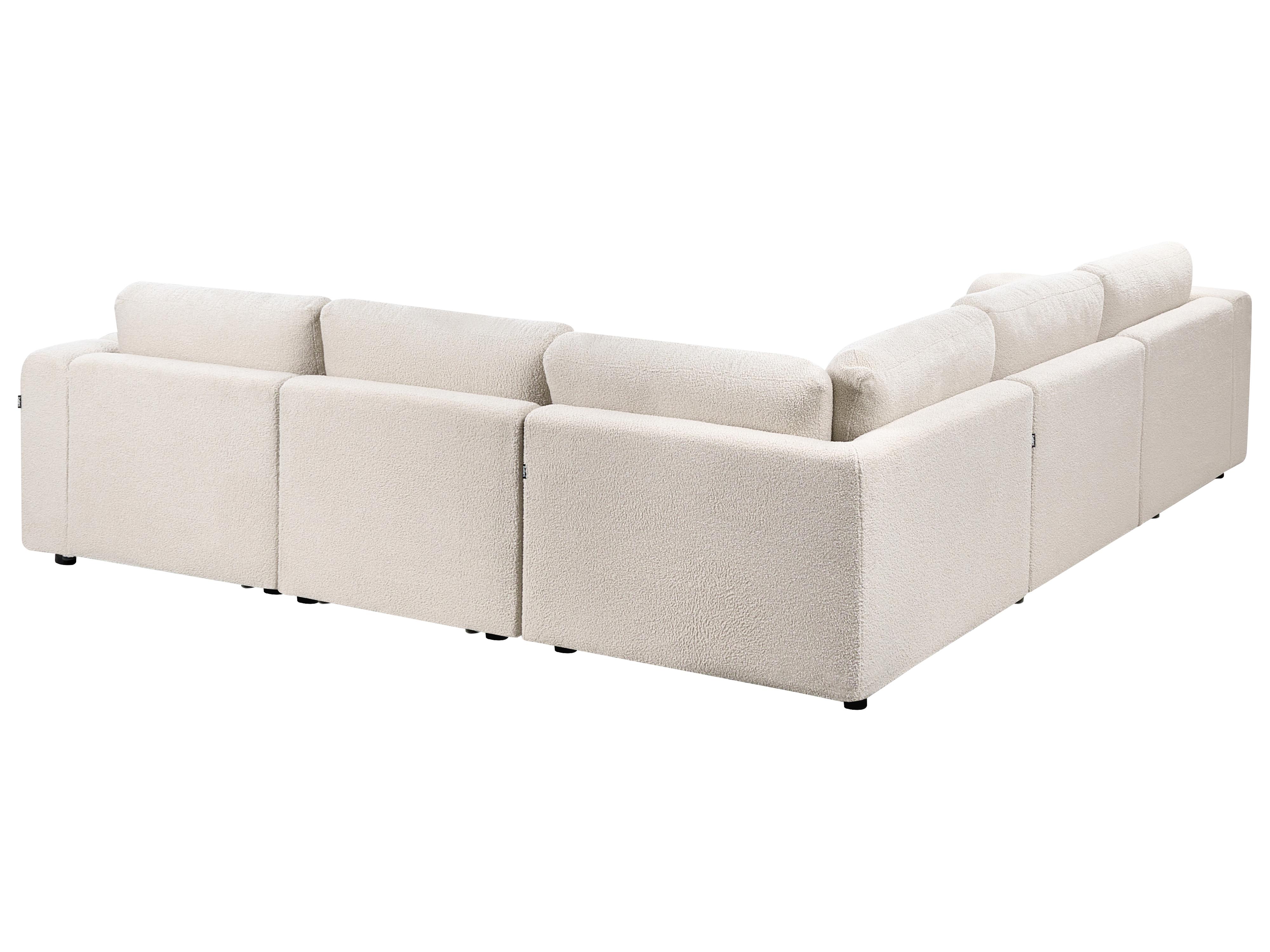 Modulaire hoekbank 5-zits KIVVIK Bouclé Gebroken wit met ottomaan rechtszijdig