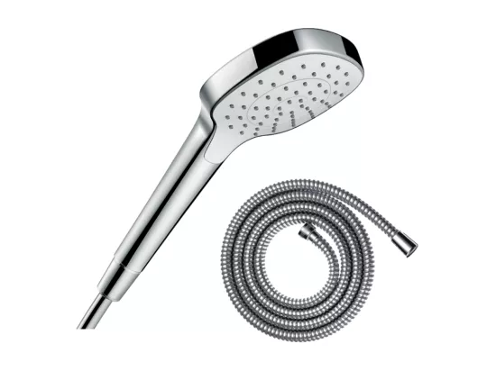 Pommeau de douche HANSGROHE Croma Select E EcoSmart blanc/chromé + flexible de douche 1,25 m HANSGROHE Metaflex chromé
