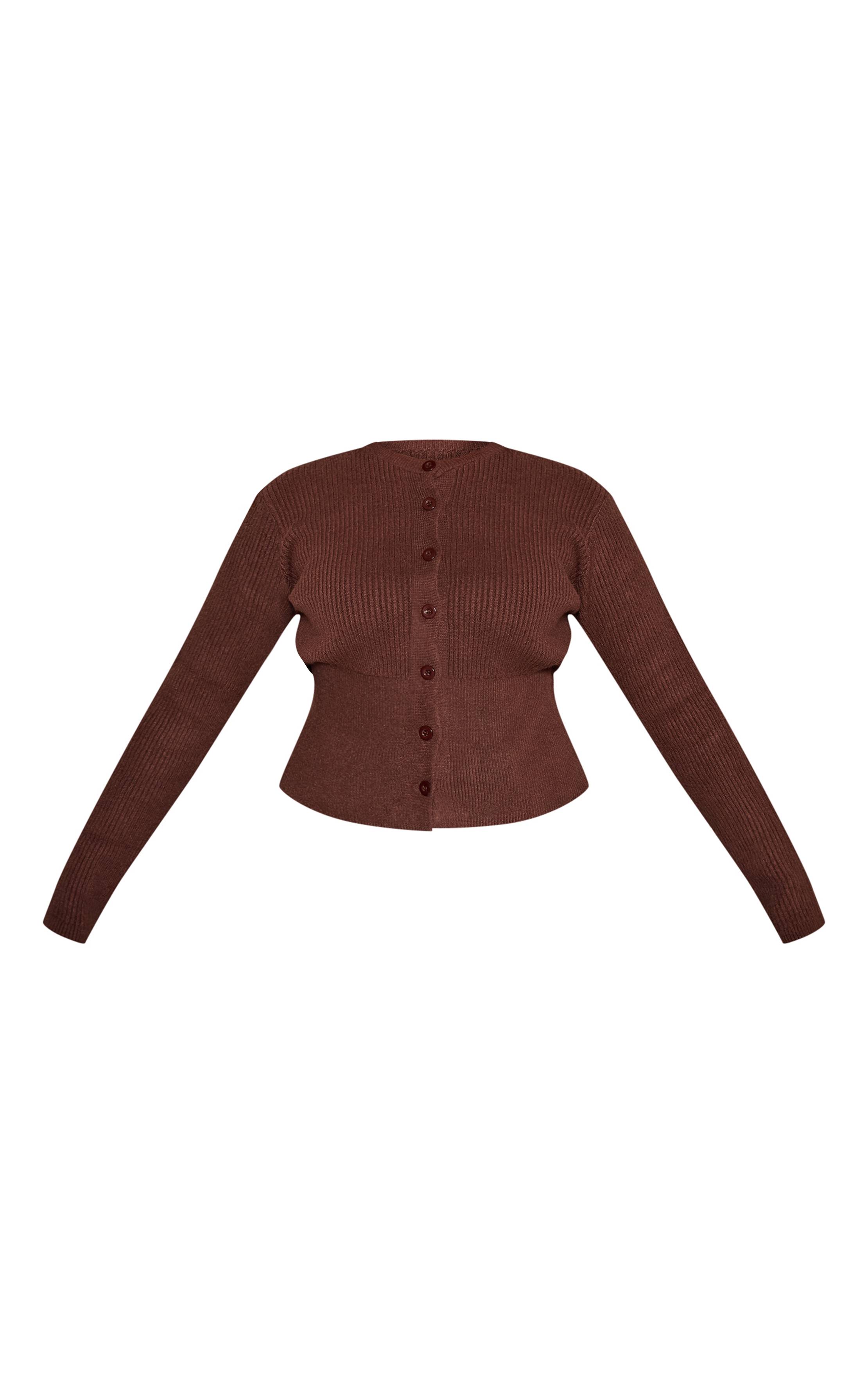 Chocolat Cardigan Grande Taille Cintré À La Taille Avec Boutonnière