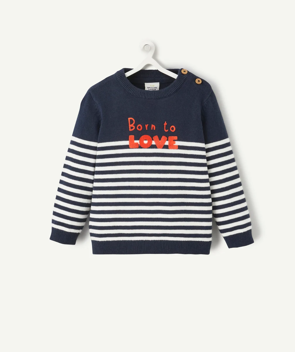 PULL BÉBÉ GARÇON EN COTON BLEU MARINE ET MESSAGE DOUX