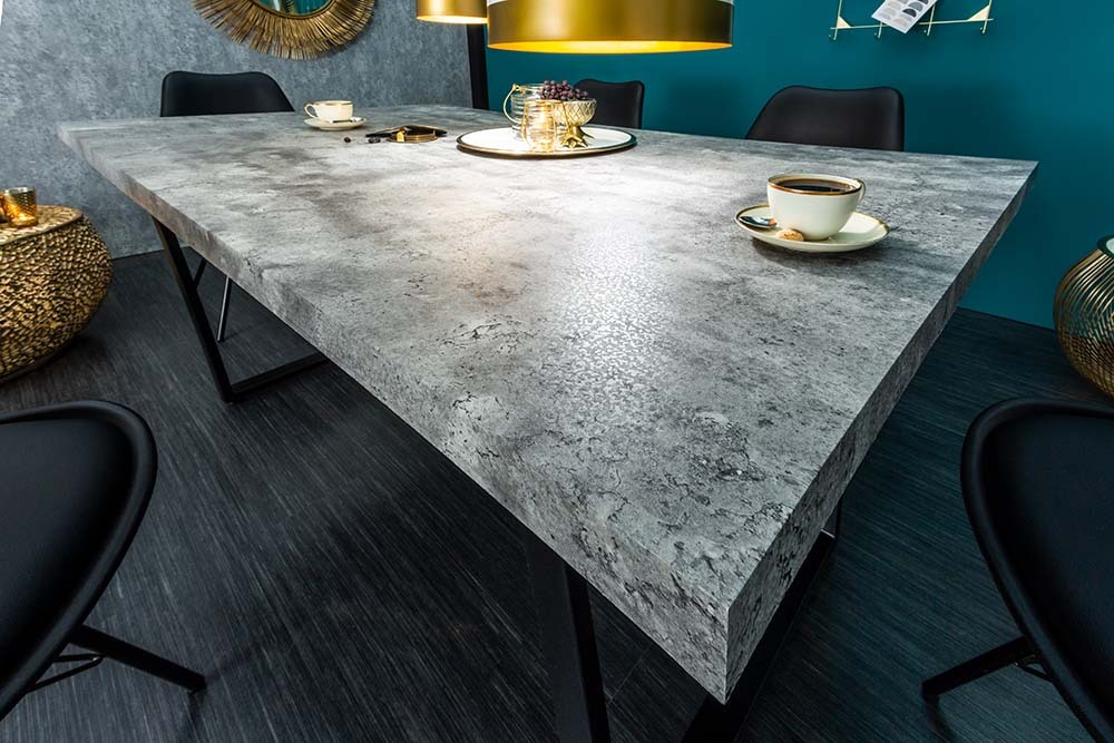 Moderner Esstisch LOFT 120cm grau Beton-Design schwarze Metallbeine Kufengestell