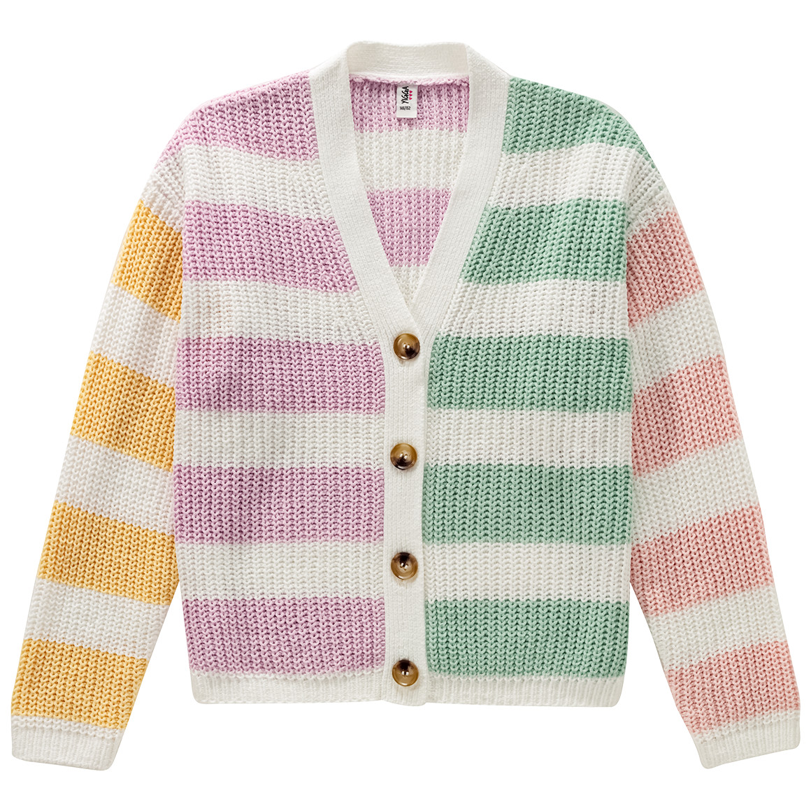 Yigga Mädchen Strickweste mit bunten Blockstreifen weiss / rosa / hellgrün