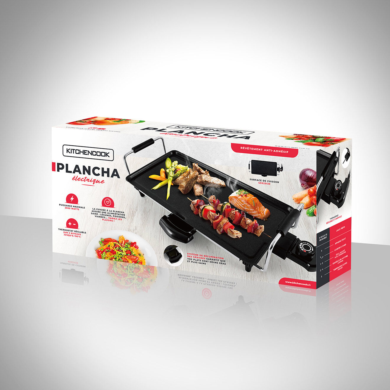 Kitchencook Plancha électrique avec revetement anti-adhesif k-pan noire