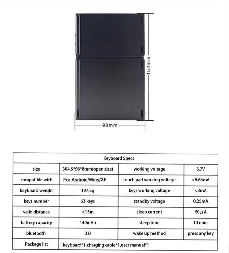 HOMTEC - Opvouwbaar Bluetooth-toetsenbord met trackpad, oplaadbaar via USB