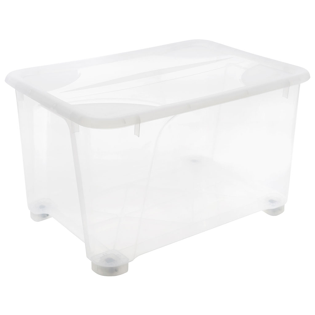 Boite de rangement à roulettes plastique transparent 140L