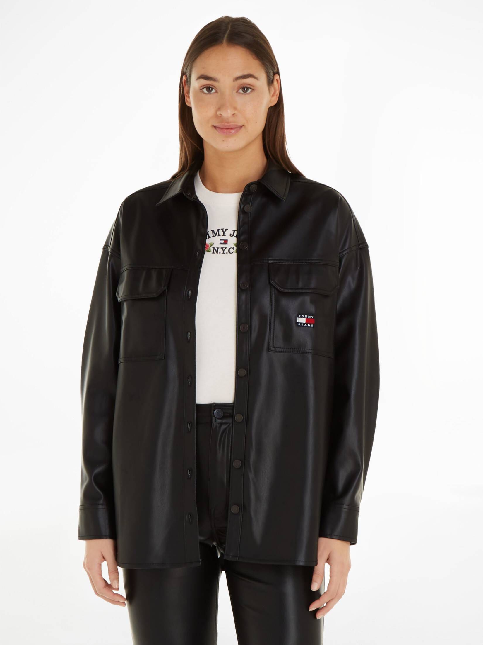 Tommy Jeans| Damen Hemdjacke aus Kunstleder TJW SPR OVS PLEATHER OVERSHIRT