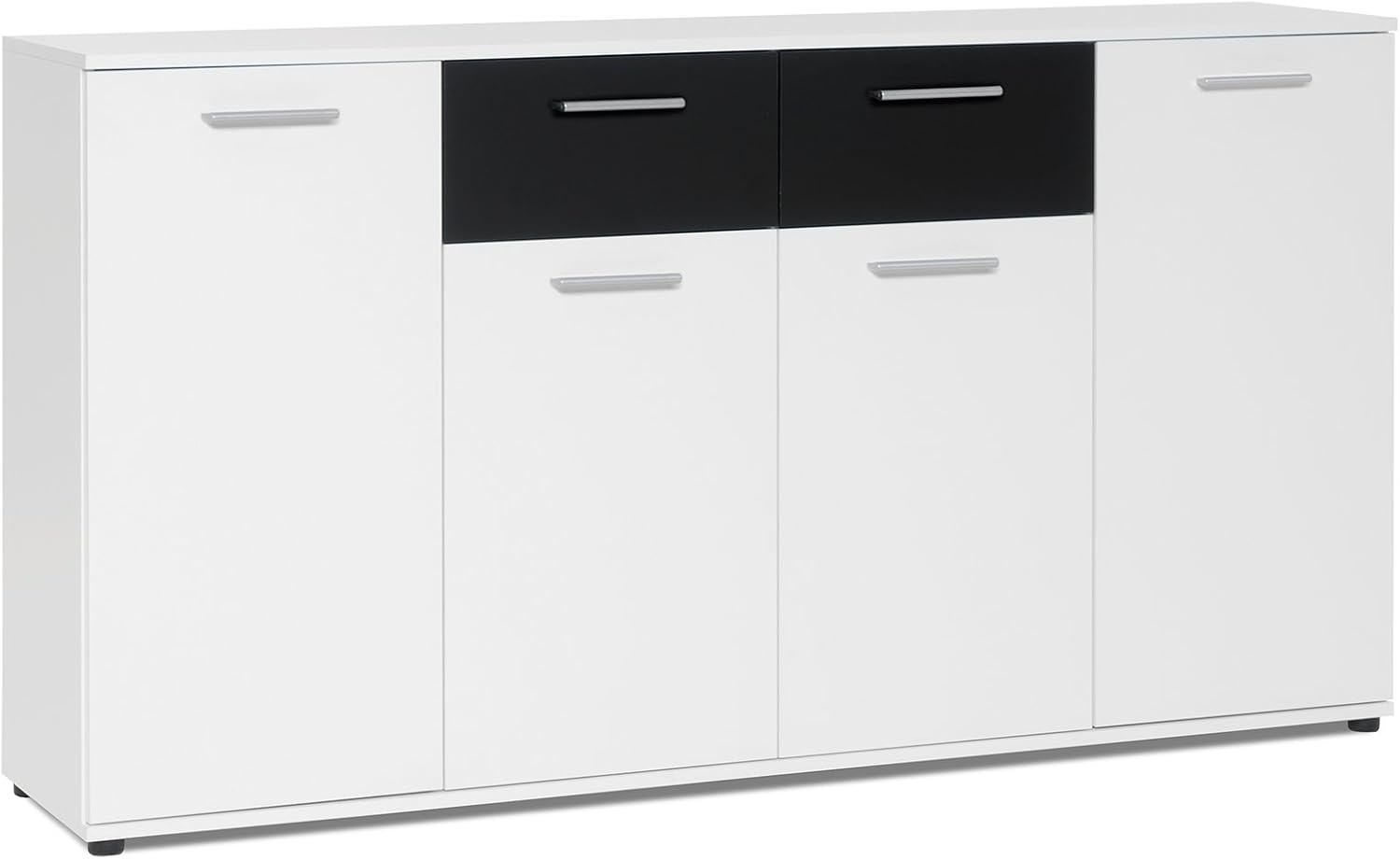 möbelando Sideboard Beistellschrank Anrichte Standschrank Kommode Highboard Jacklin II Weiß/Schwarz