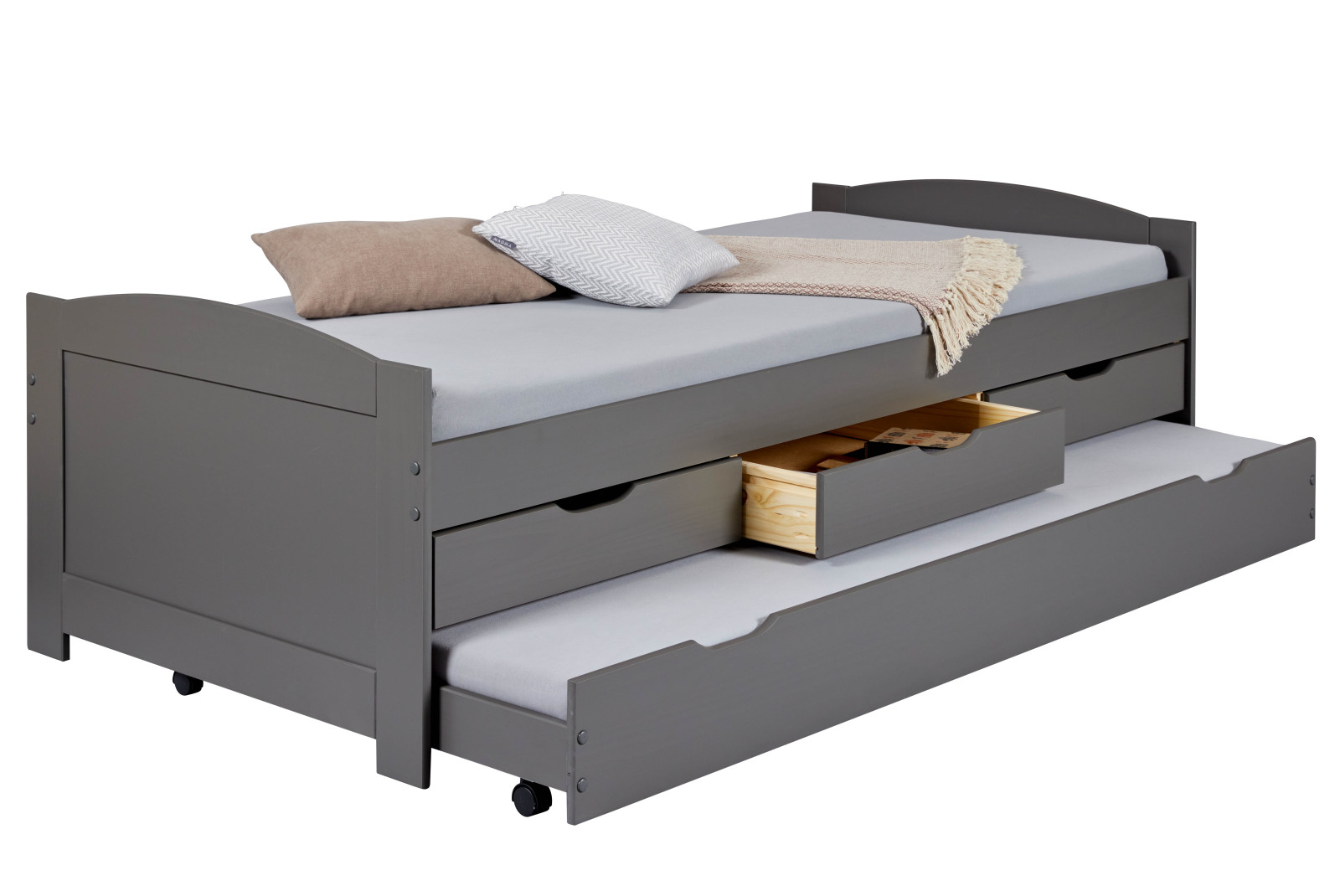 Funktionsbett LENA - grau - Massivholz - 2x 90x200 cm