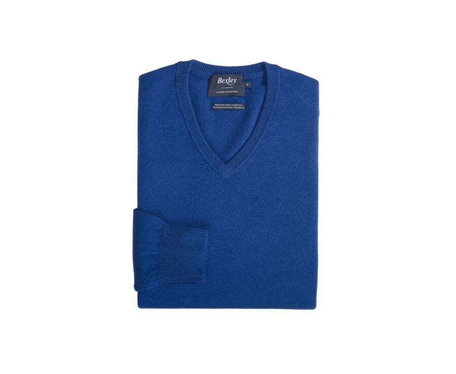 Pull col V homme laine Bleu denim - ELIAN