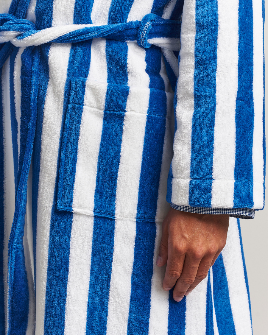 Derek Rose Striped Cotton Velour Gown Blue/White