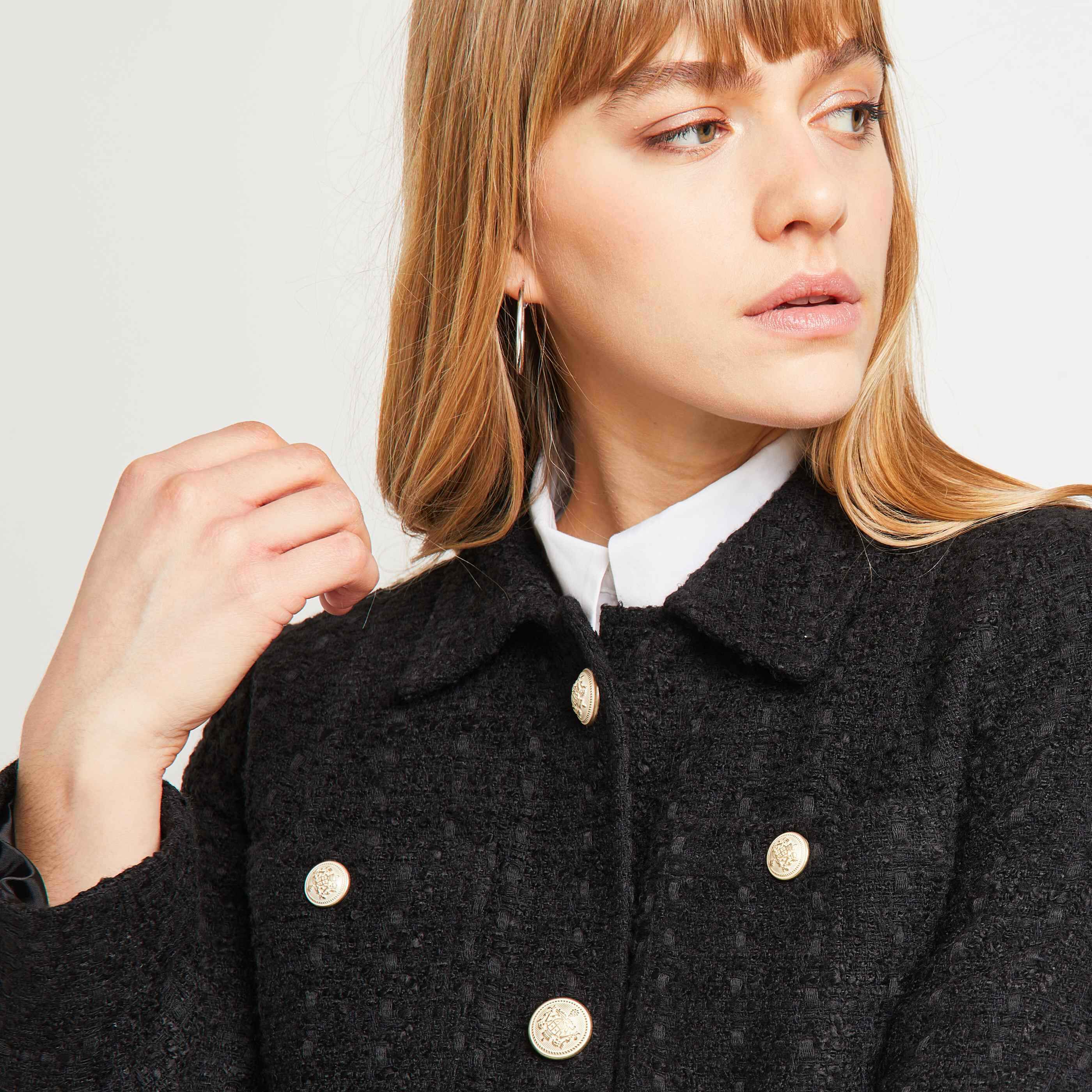 Manteau tweed femme - NOIR
