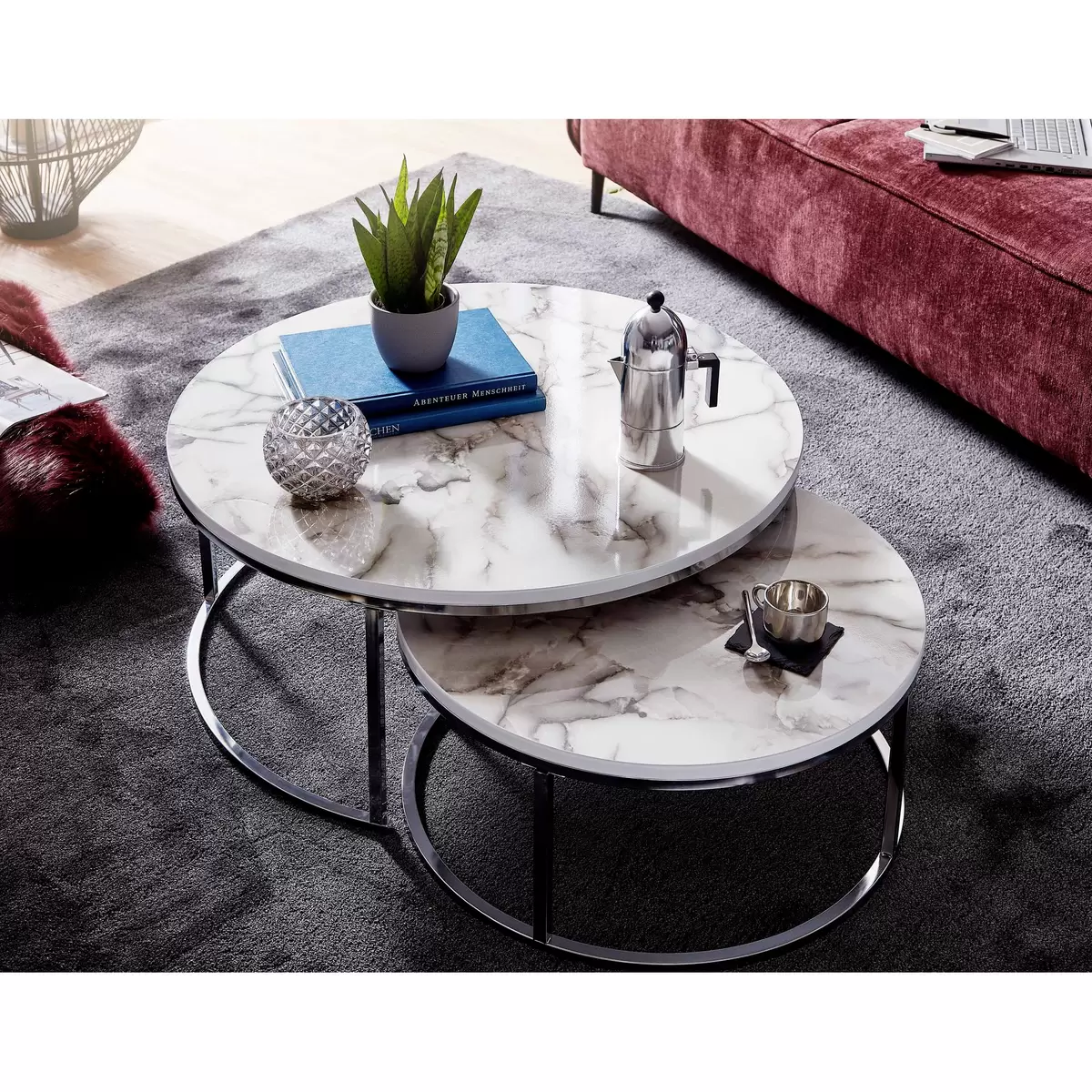 Beistelltisch 2er Set Paros schwarz,silber,weiss