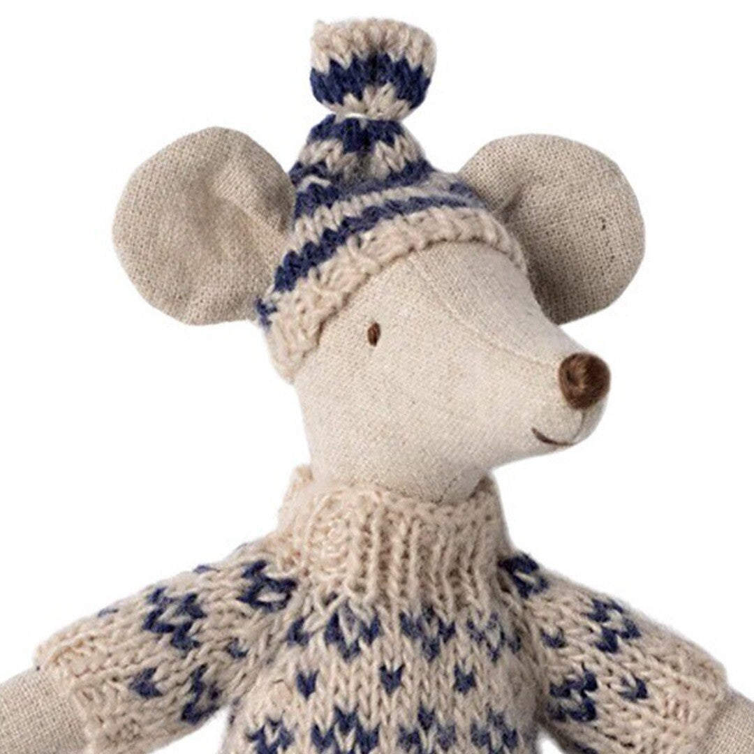 Maileg knuffelmuis vader op ski's - blauw