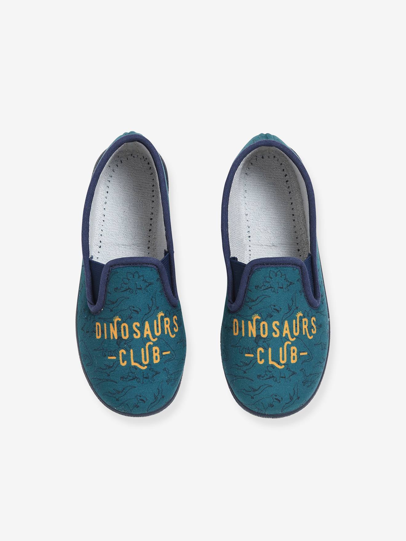 Pantufas de enfiar para meninos, fabricadas na França, tamanho médio com estampa azul.