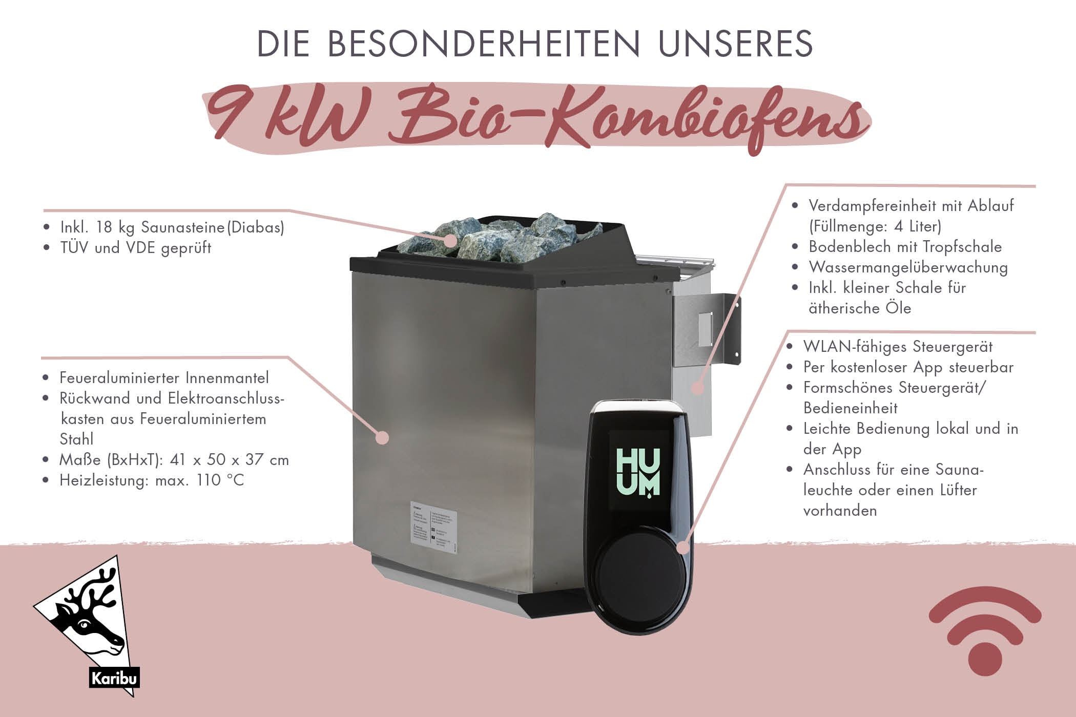 Karibu Sparset Bio-Saunaofen 9 kw + Steuergerät huum 