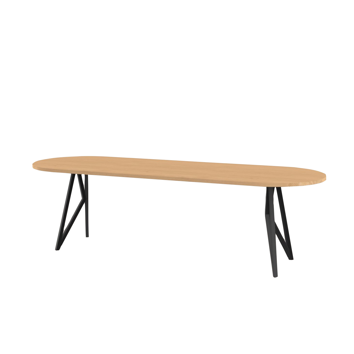 Studio HENK tafel Butterfly Plat ovaal - zwart frame, hardwax light 3041 200 x 90 | HWO NL 3041 | Rechte Rand | Frame Zwart