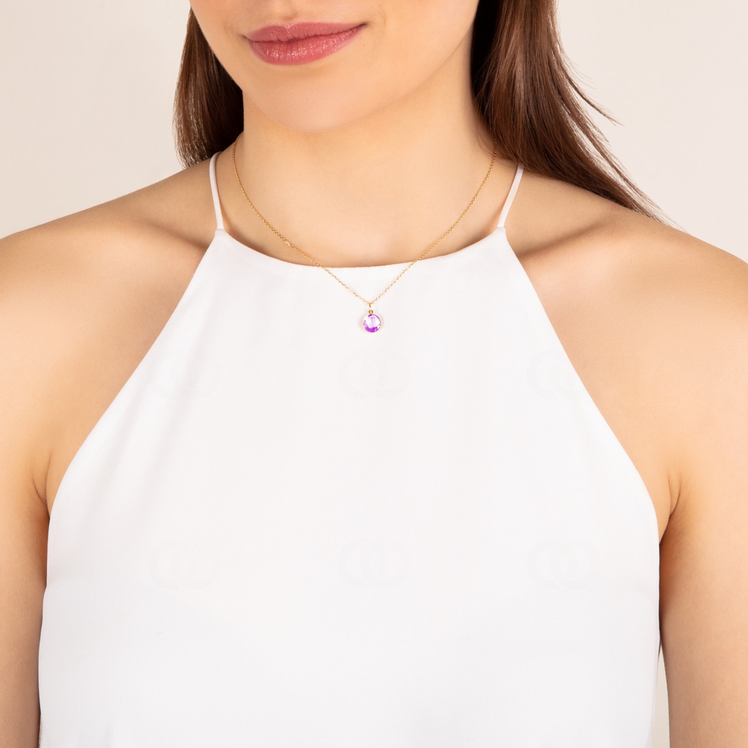 Anhänger 750/18 K Gelbgold mit Amethyst rund