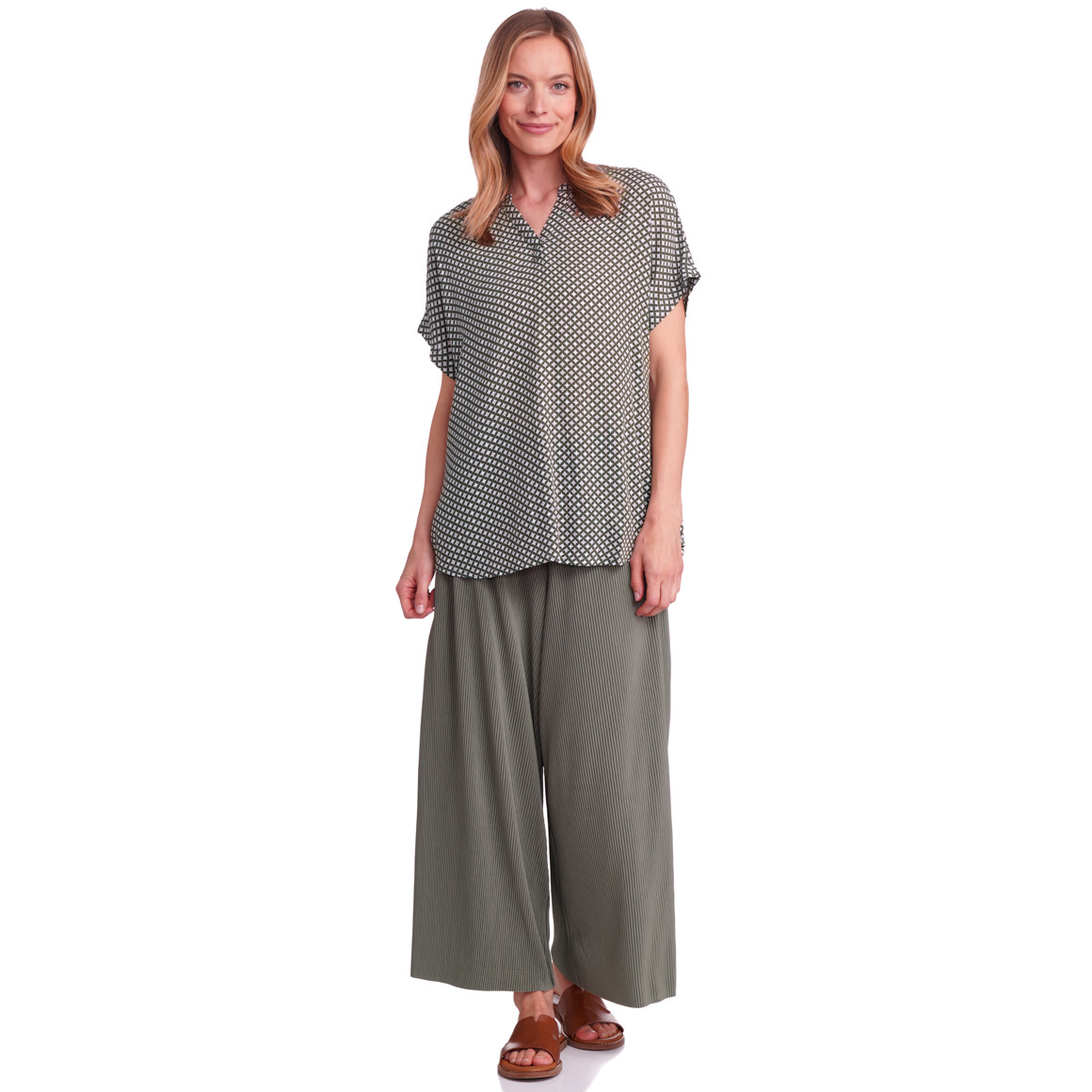 Gina Benotti Damen Bluse aus Viskose oliv / weiss / rosa