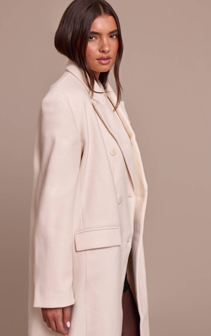 Butter Cream Manteau Long Structuré En Laine À Double Boutonnage