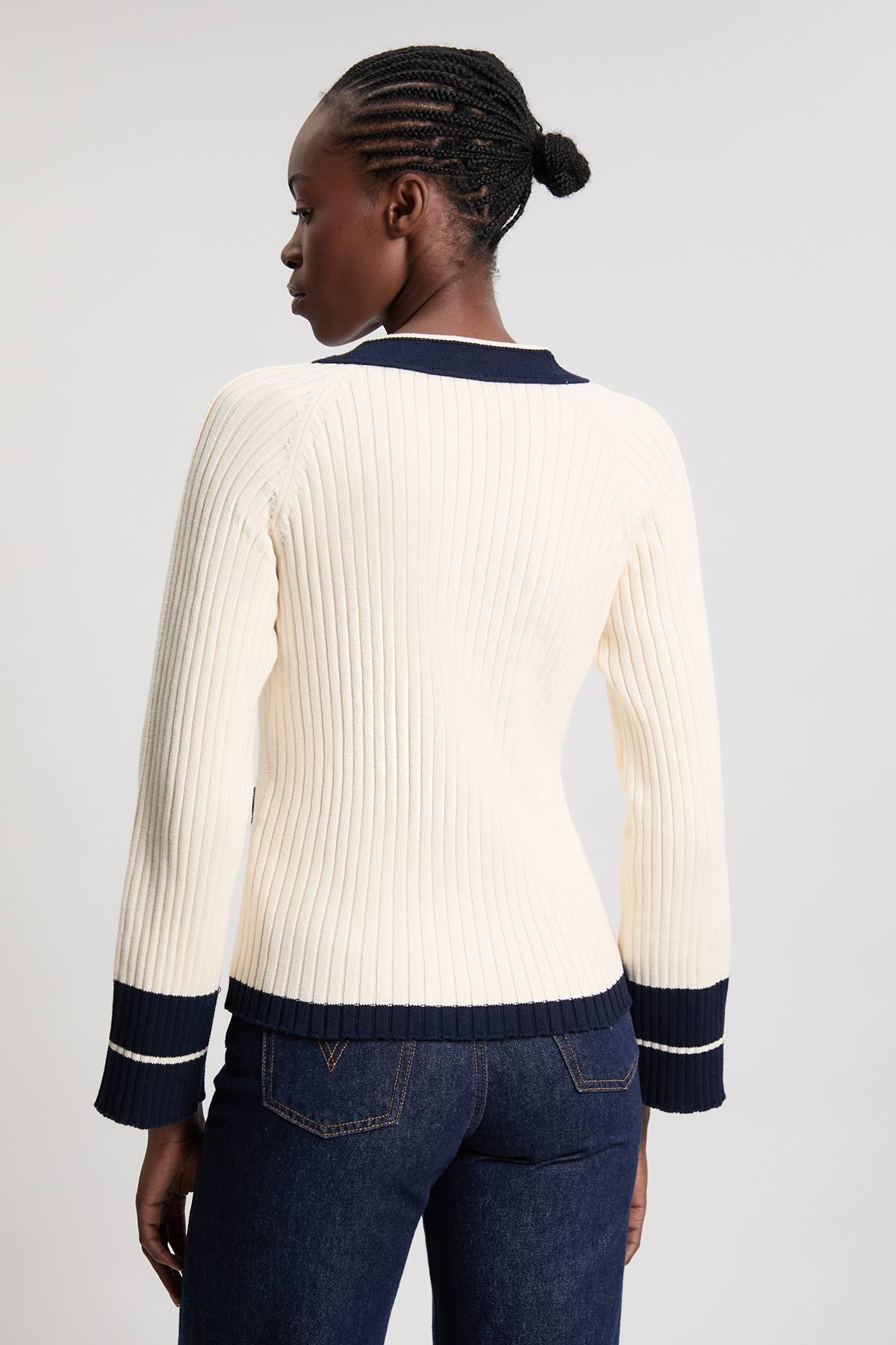 KarenMillen Cardigan En Coton Tricoté À Bords Contrastés