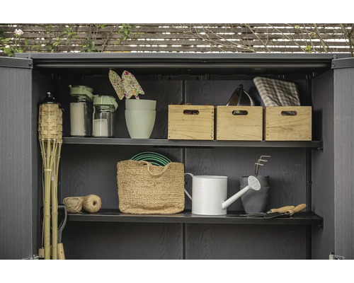 Keter Signature Ashwood Alto tuinkast inclusief 2 planken en beugels, 1400 L, houtlook, antraciet/bruin