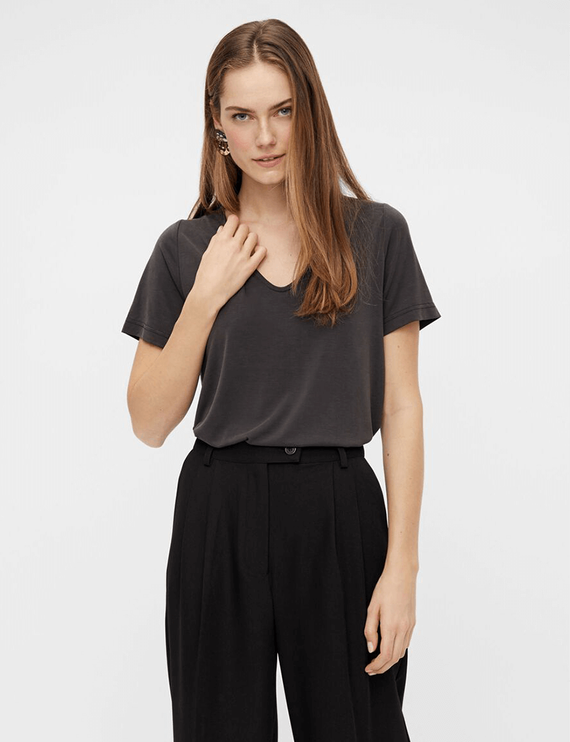 Y.A.S T-SHIRT LUNA M/C COL ECHANCRÉ BLACK
