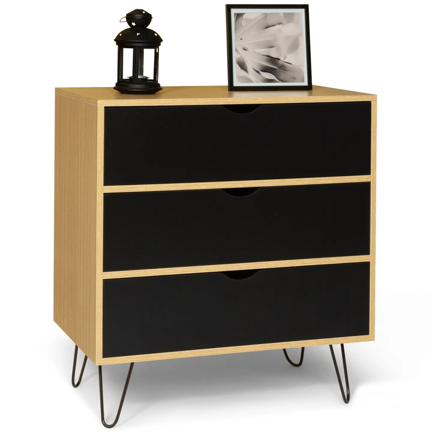Commode 3 tiroirs vintage NOEMI 70 cm bois pied épingle